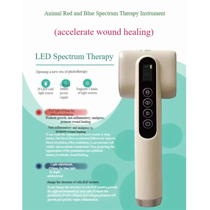 Animal red and blue spectrum therapy device to speed up wound healing pet skin treatment, pet hospital revenue boosting device