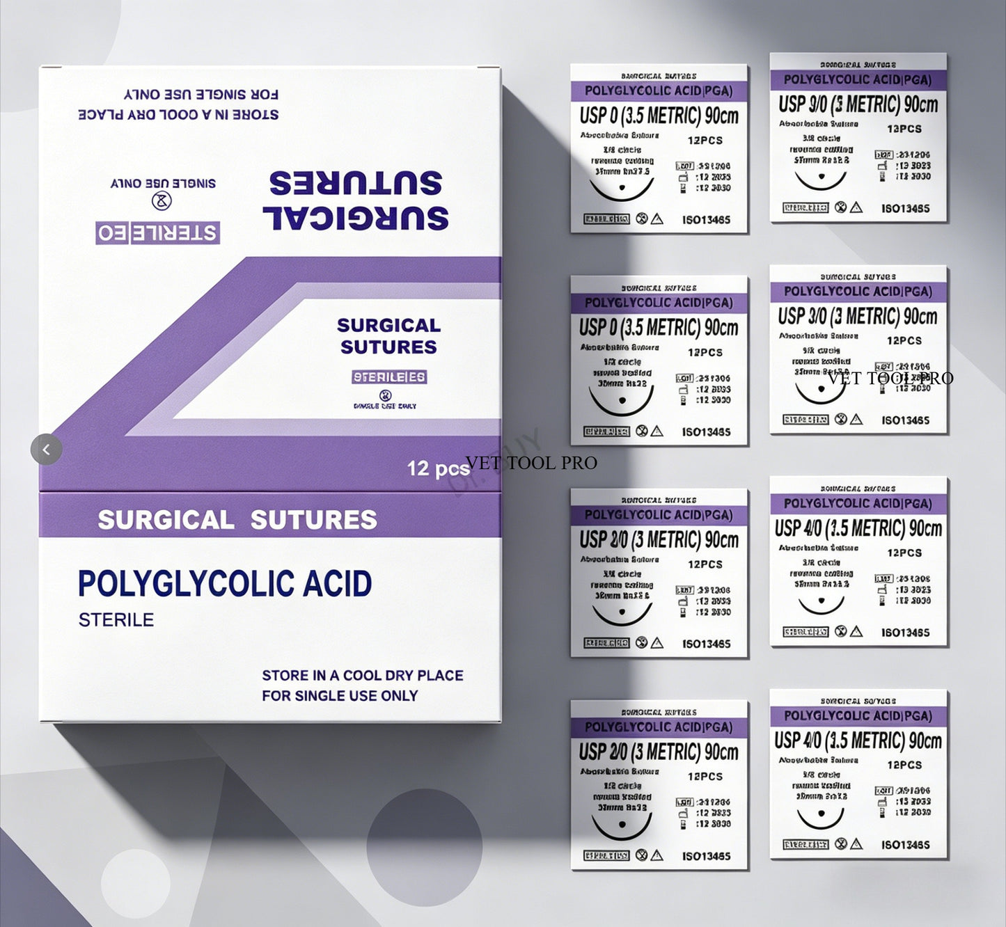 PGA Absorbable Sutures 120pcs | 90cm | USP 0/2-0/3-0/4-0 | Round & Reverse Cutting