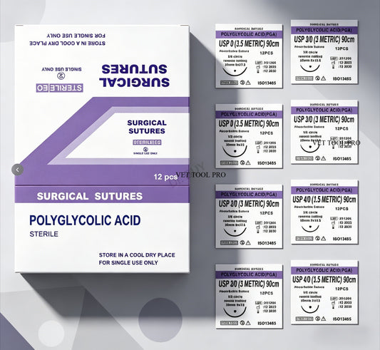 PGA Absorbable Sutures 120pcs | 90cm | USP 0/2-0/3-0/4-0 | Round & Reverse Cutting