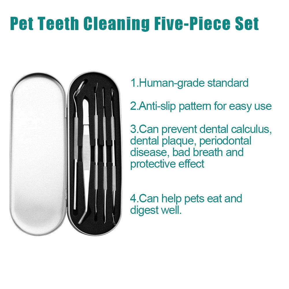 Kit de cuidado dental para mascotas de acero inoxidable - Herramientas para eliminar el sarro para perros y gatos, sonda, pinzas, espejo bucal y raspadores