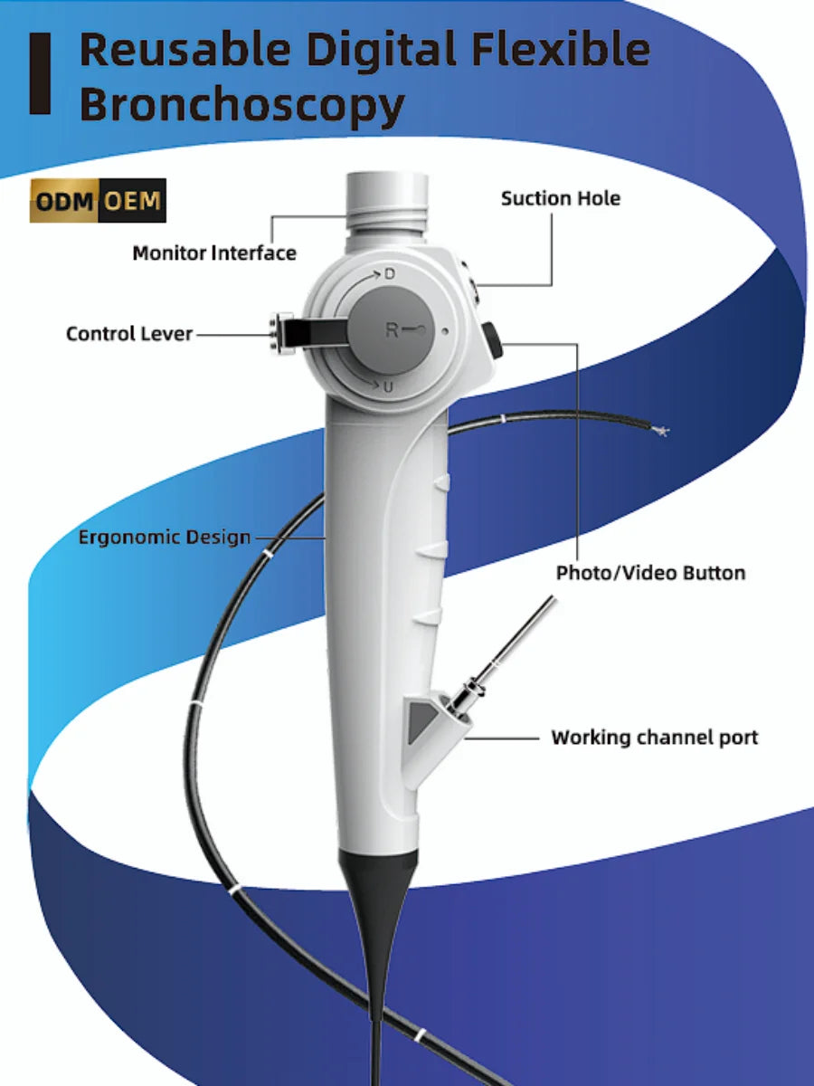 Reusable Digital Flexible Bronchoscopy, clinical Reusable endoscope, 2.8~5.8mm diameter /600mm working length