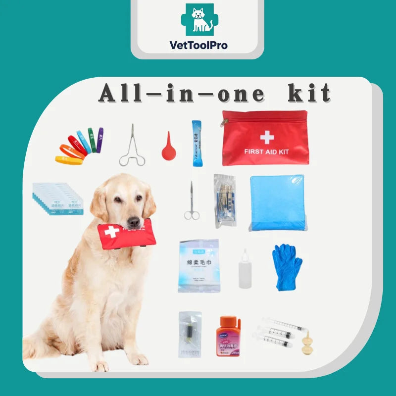 Pet maternit kit, 15 tools, pet feeding bottle,pet identification collar,iodophor cotton,lactation needle,amniotic fluid rescuer