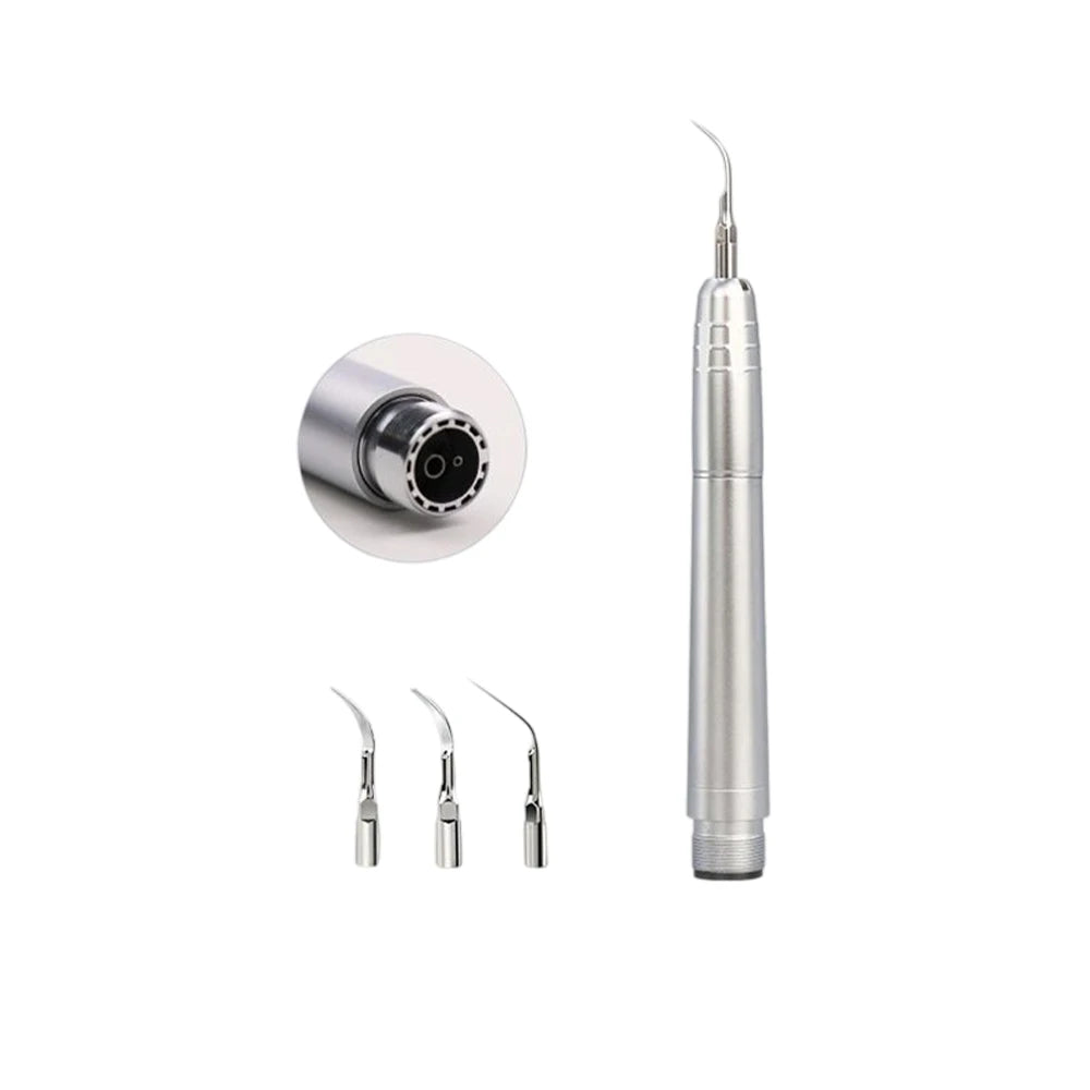 Kit escalador dental veterinario - Eliminador neumático de sarro, 0-8000 Hz, autoclavable, con pieza de mano, puntas, llave y estuche, 2/4 orificios, para mascotas