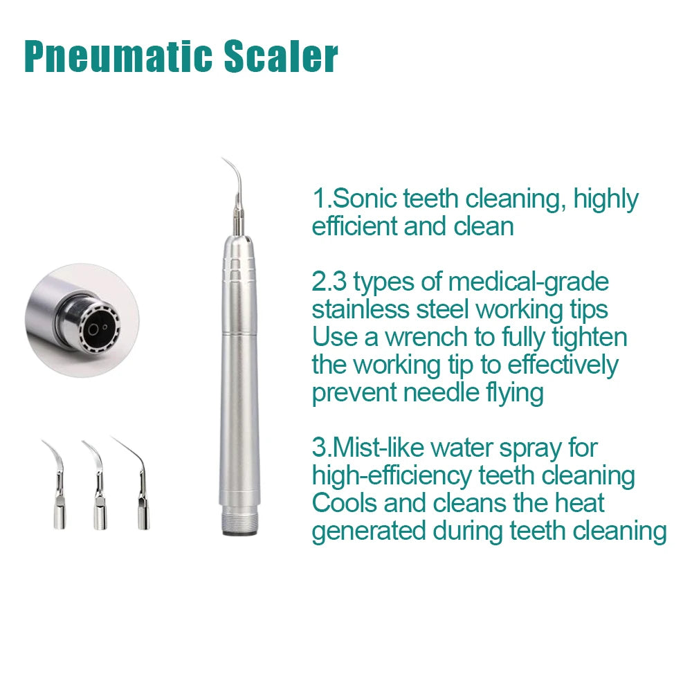 Kit escalador dental veterinario - Eliminador neumático de sarro, 0-8000 Hz, autoclavable, con pieza de mano, puntas, llave y estuche, 2/4 orificios, para mascotas
