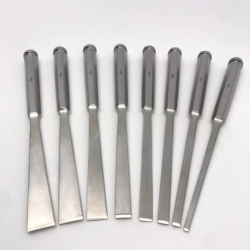 Professional Vet Orthopedic Chisel Set - 10pc Precision Ground Blades, Hex Handle for Small Animal Surgery