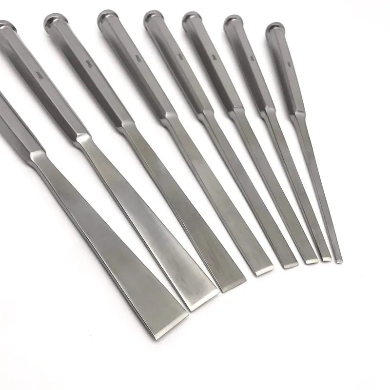 Professional Vet Orthopedic Chisel Set - 10pc Precision Ground Blades, Hex Handle for Small Animal Surgery