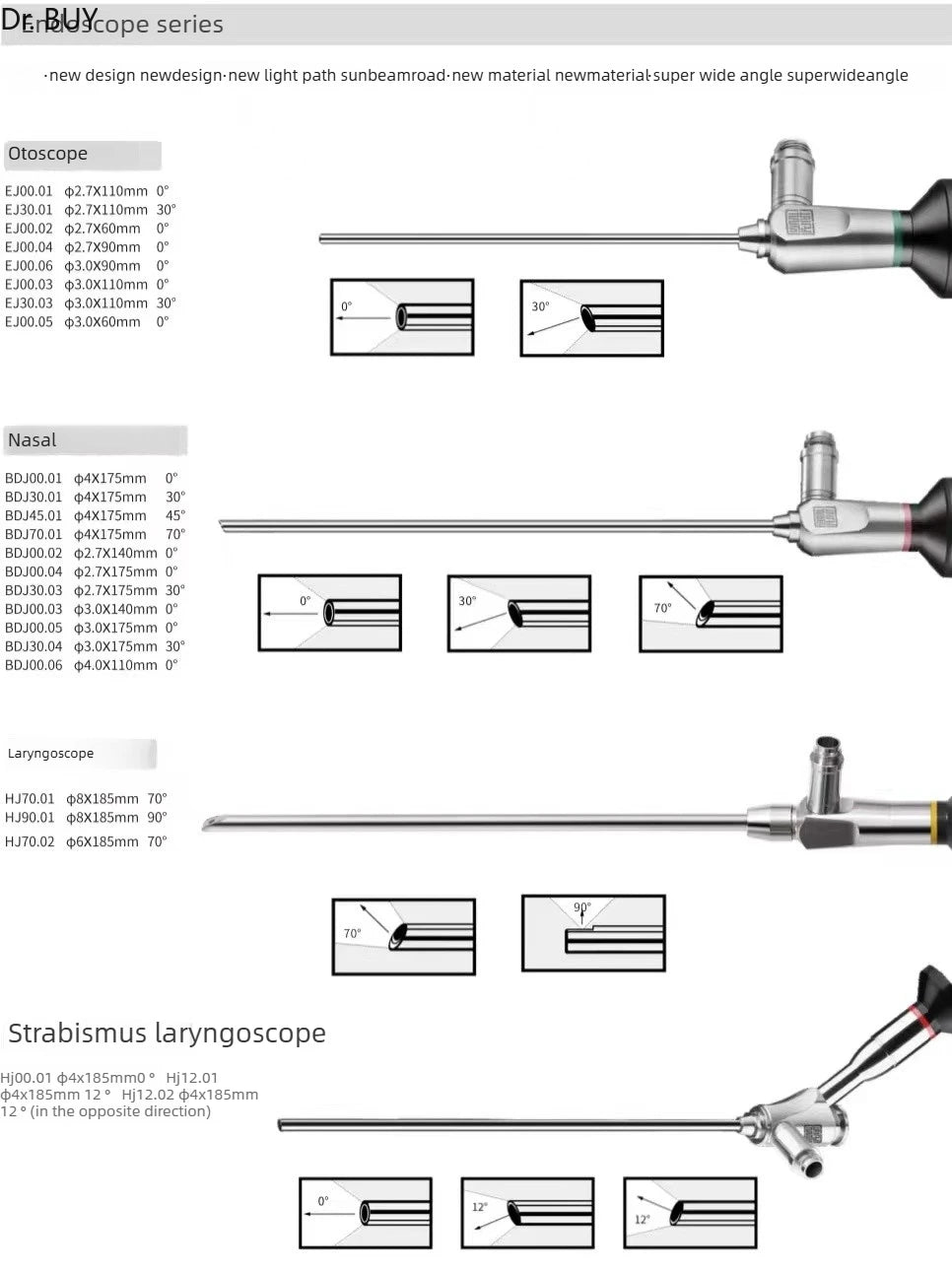 Nasal endoscope/otoscope laryngoscope/laparoscope 0 degree 30 degree 70 degree ENT endoscope visual