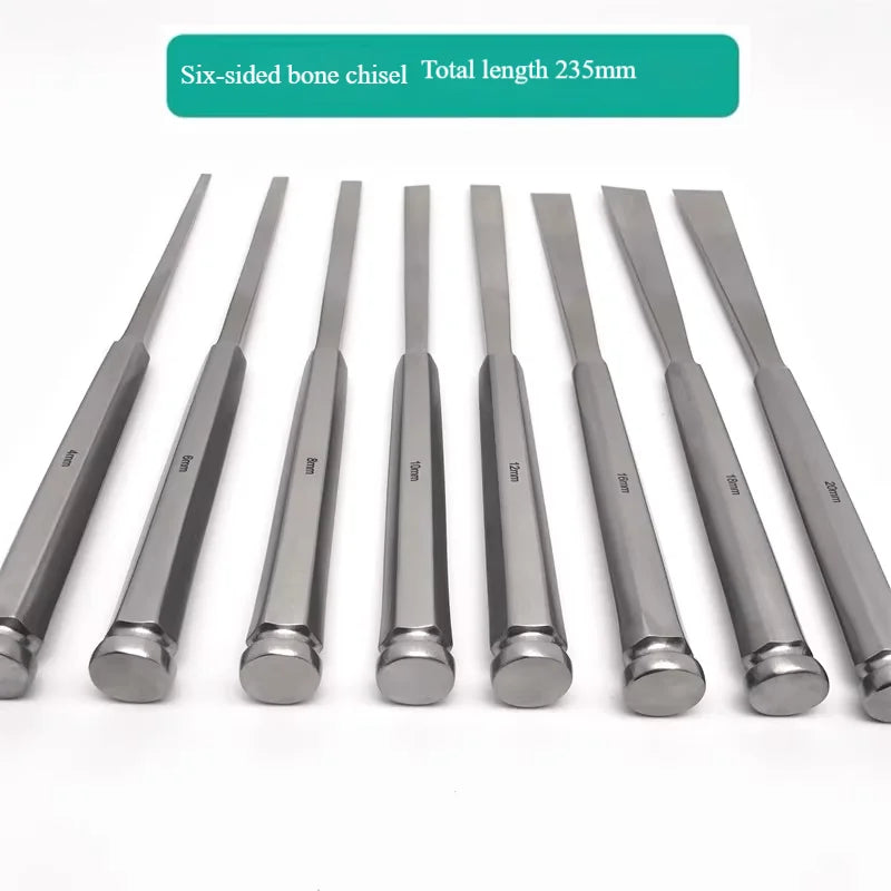 Professional Vet Orthopedic Chisel Set - 10pc Precision Ground Blades, Hex Handle for Small Animal Surgery