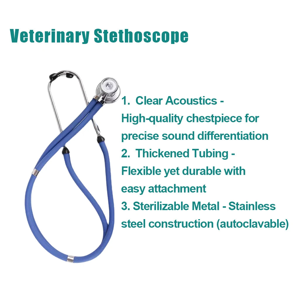 Vet Stethoscope | Dual-Head Stainless Steel | 61cm Thickened Tube | Livestock & Pet