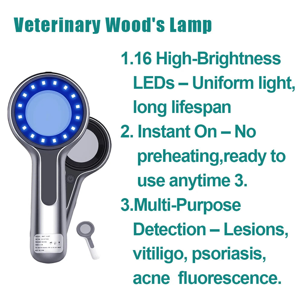 Veterinary Wood's Lamp, 16 High-Brightness LEDs, NEW Woods Lamp Skin Analyzer For Skin UV Magnifying For Beauty Facial Testing W