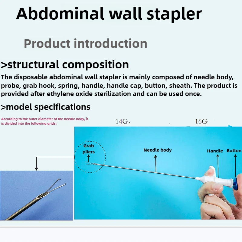 Disposable abdominal wall stapler,Minimally invasive fascia closure device, Surgical suture grabbing ,Pediatric hernia needle