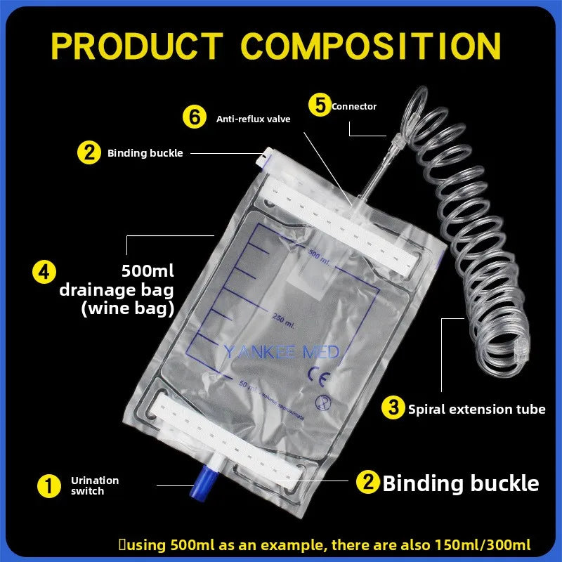 10 pcs Pet Cat Dog Animal Urine Collection Bag 150/300/500ml , Catheter Drainage Disposable With Extension Tube