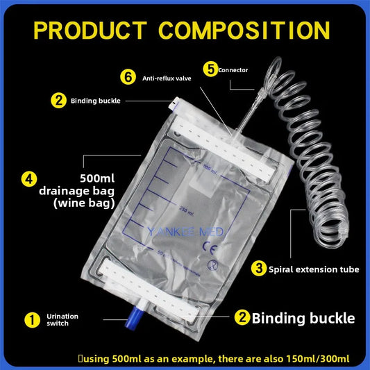 10 unidades Saco Coletor de Urina para Gatos, Cães, Animais de Estimação 150/300/500ml, Drenagem de Cateter Descartável com Tubo de Extensão