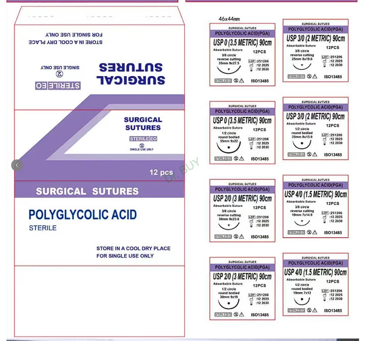 60 pieces Veterinary sutures, 90 cm length