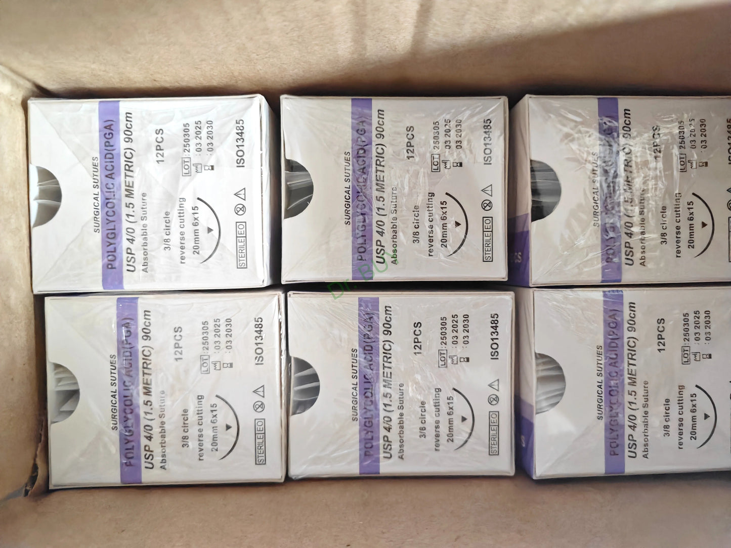 120 unidades de suturas absorvíveis PGA, sutura cirúrgica de 90cm, agulhas de sutura cortantes reversas 3/8 círculo, sutura USP0/2-0/3-0/4-0