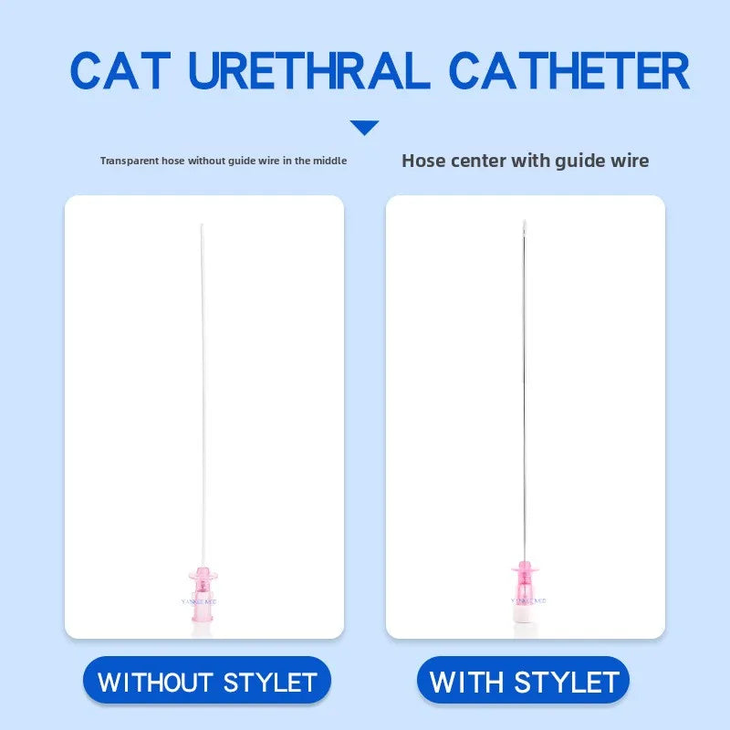 Cat Urinary Catheter with Stylet | F & R Type | 12pcs | Flushing & Retention | Vet Urine Drainage
