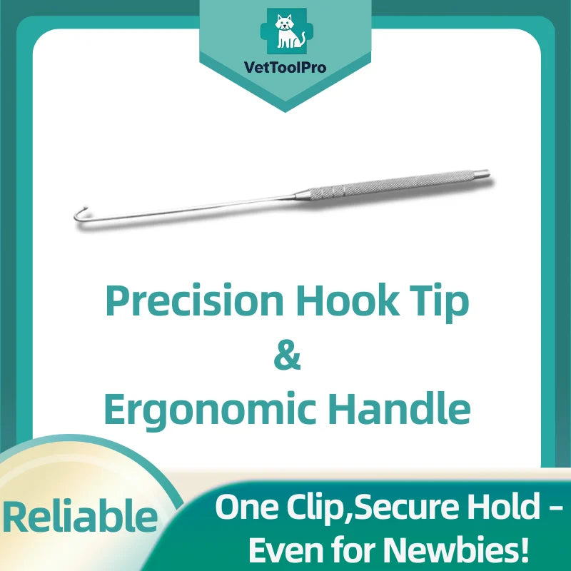 Ovarian Retractor - Pet Spaying Hook, Dog/Cat Uterine Surgery, Flat/Round Tip with Gold Handle (6-12mm)